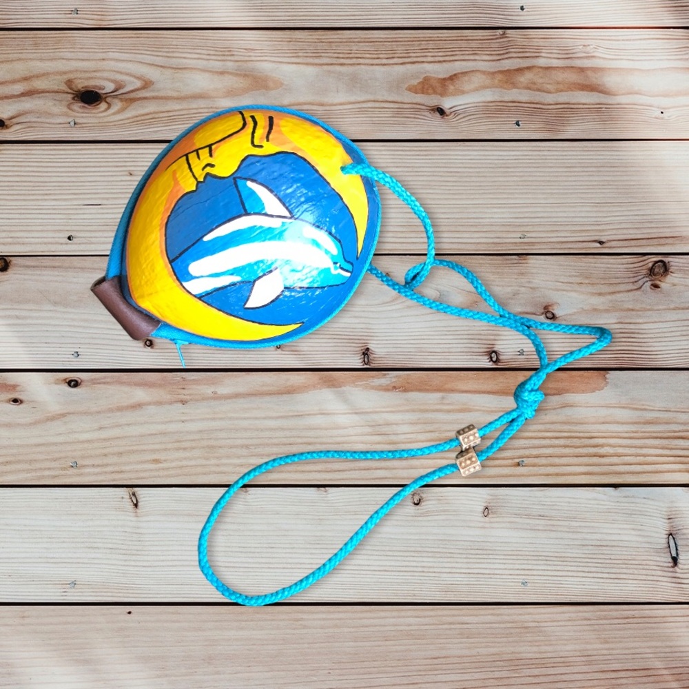 OOAK Coconut shell purse with dolphin hand painted.